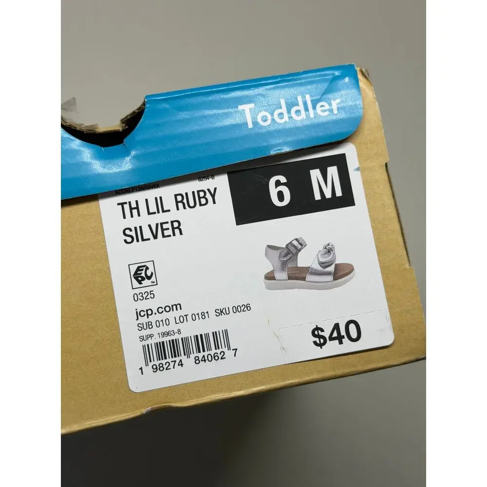 NEW! Thereabouts Lil Ruby 6M Silver Girls Summer Shoes Sandals
